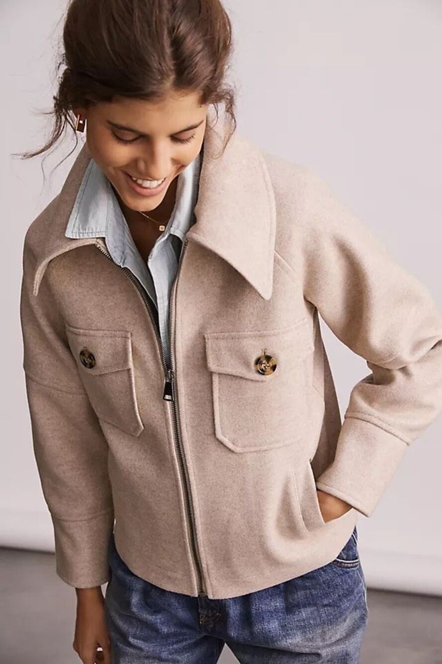 Anthropologie Avec Les Filles Melange Cozy Shirt Jacket Shacket In Oatmeal Small